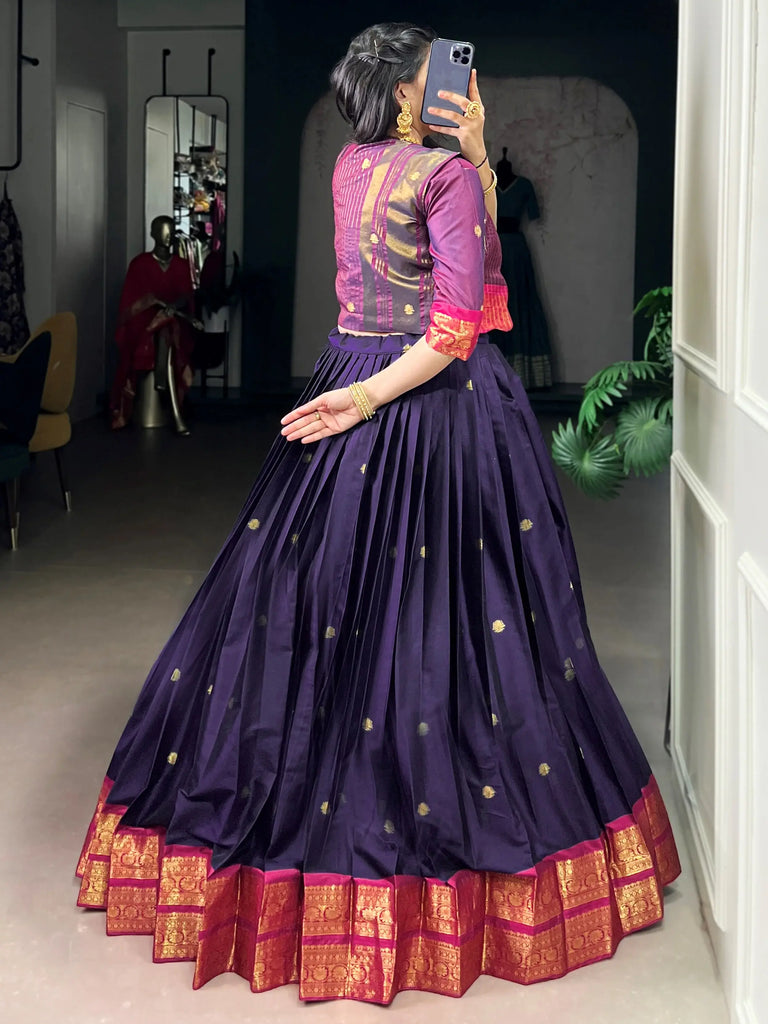 Pretty Purple Zari Weaving Cotton Festive Wear Lehenga Choli With Koti