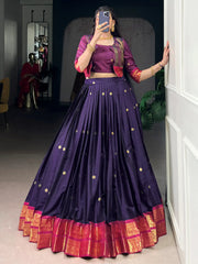 Pretty Purple Zari Weaving Cotton Festive Wear Lehenga Choli With Koti