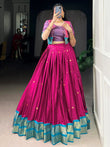 Alluring Pink Zari Weaving Cotton Festive Wear Lehenga Choli With Koti