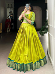 Lovely Green Zari Weaving Cotton Festive Wear Lehenga Choli With Koti