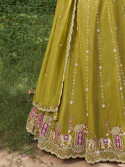 Glowing Green Embroidered Tissue Wedding Wear Lehenga Choli 