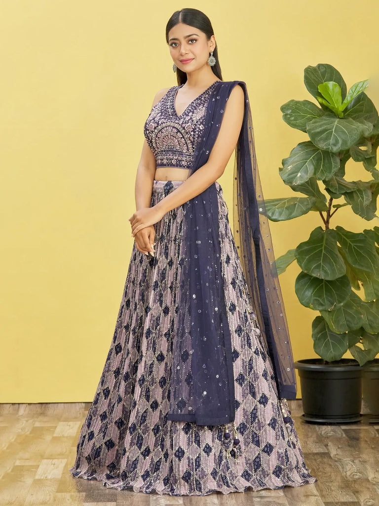 Charming Blue Embroidered Chinon Festival Wear Lehenga Choli