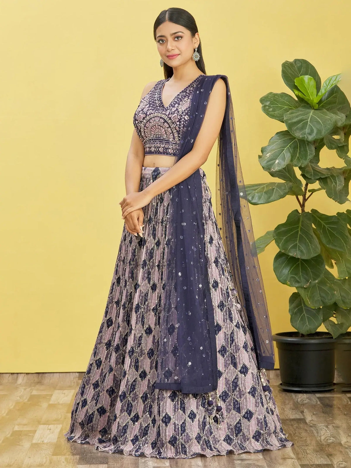 Charming Blue Embroidered Chinon Festival Wear Lehenga Choli