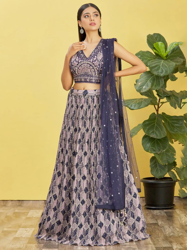 Charming Blue Embroidered Chinon Festival Wear Lehenga Choli