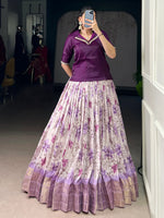 Classic Purple Floral Printed Dola Silk Festive Wear Co-Ord Lehenga Set