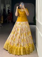 Incredible Yellow Printed Silk Haldi Wear Co-Ord Lehenga Set