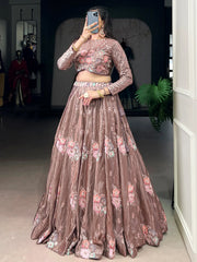 Elegant Pink Embroidered Organza Party Wear Crop Top Lehenga  