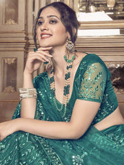 Superb Dark Rama Thread Embroidery Soft Net Party Wear Lehenga Choli
