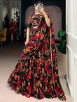 Amazing Black Floral Printed Georgette Function Wear Lehenga Choli