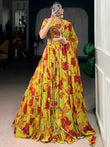 Alluring Yellow Floral Printed Georgette Festival Wear Lehenga Choli