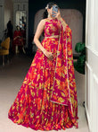 Beautiful Pink Floral Printed Georgette Bridesmaid Lehenga Choli
