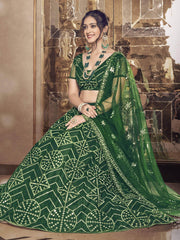 Majestic Bottle Green Thread Embroidery Soft Net Party Wear Lehenga Choli