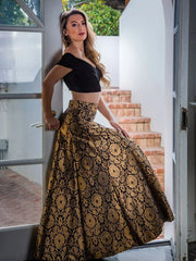 Artistic Golden Yellow Banarasi Silk Weaving Lehenga Choli