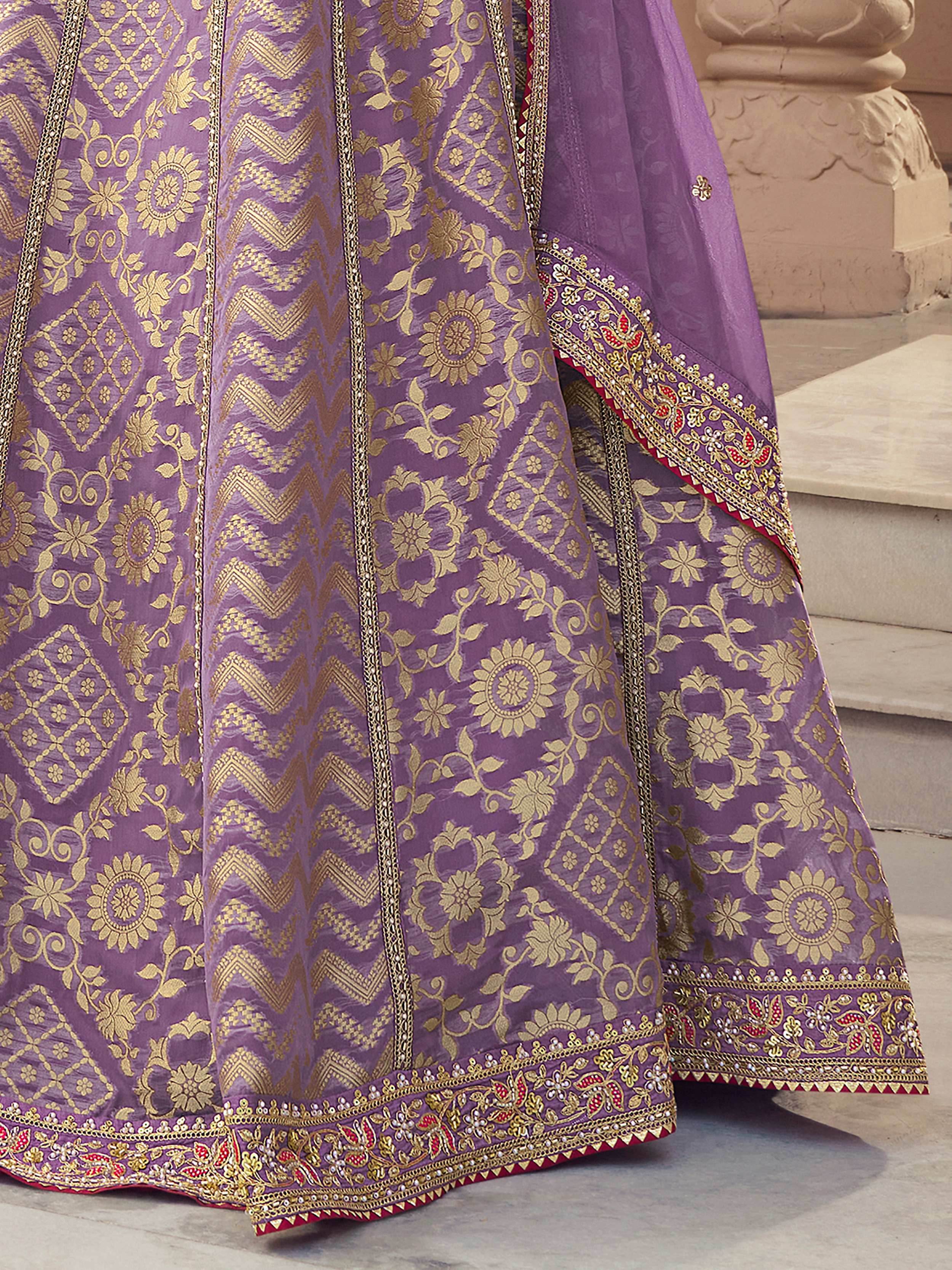 Sparkling Lavender Beads Work Organza Engagement Wear Lehenga Choli