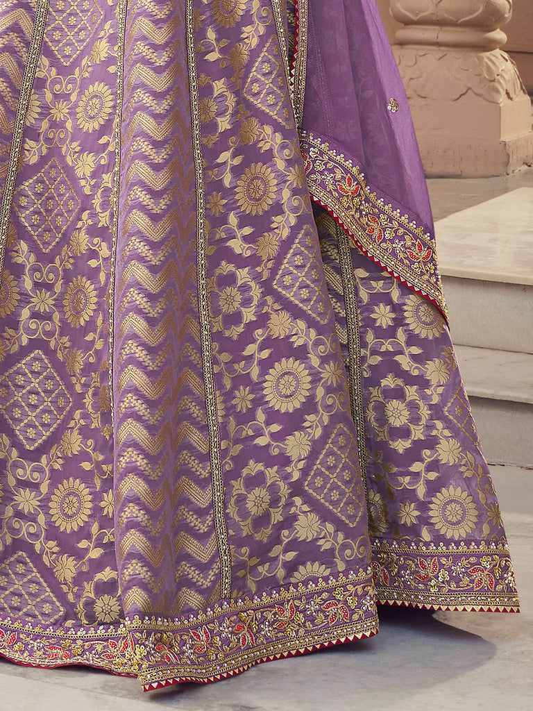 Sparkling Lavender Beads Work Organza Engagement Wear Lehenga Choli
