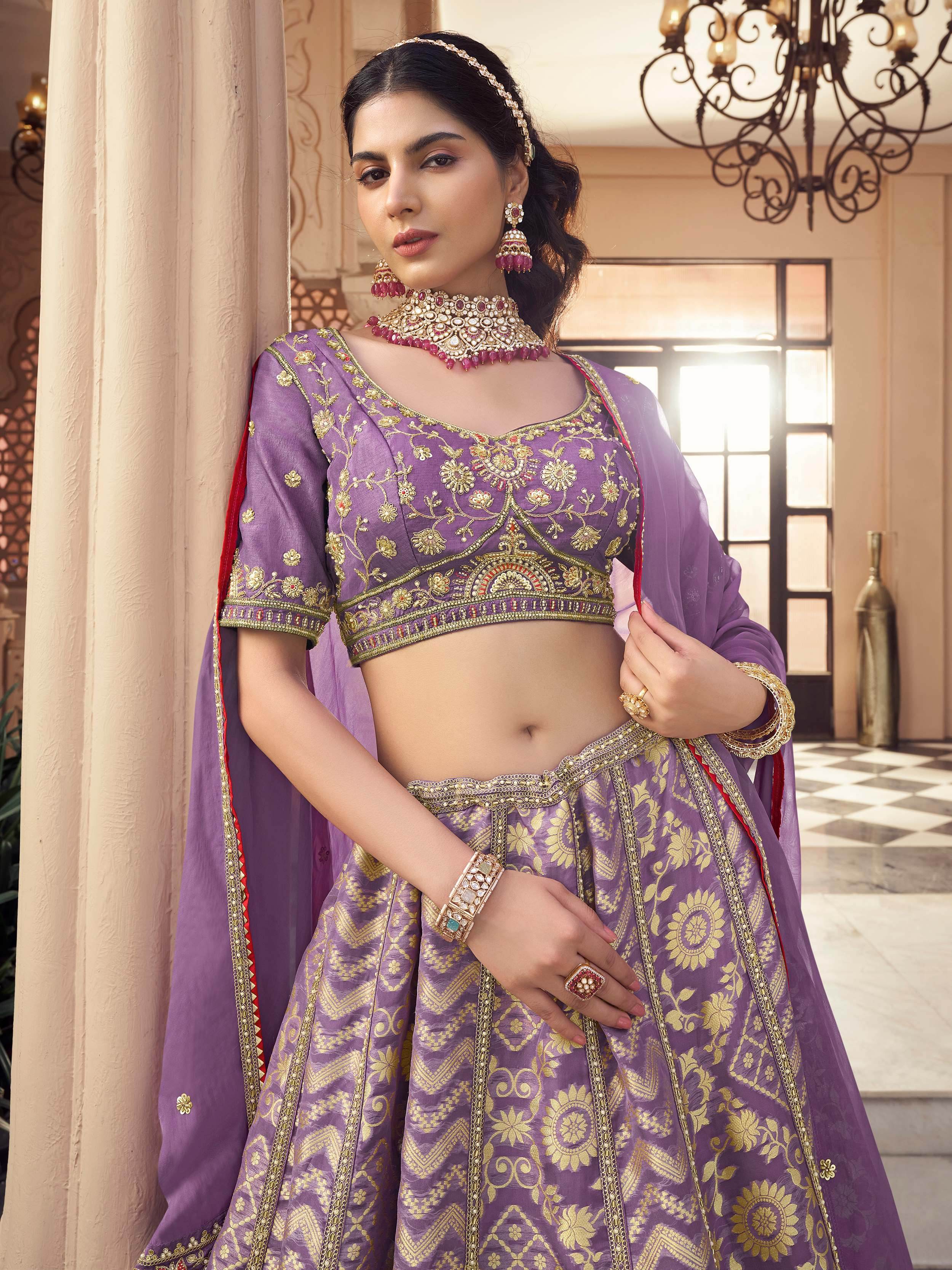 Sparkling Lavender Beads Work Organza Engagement Wear Lehenga Choli