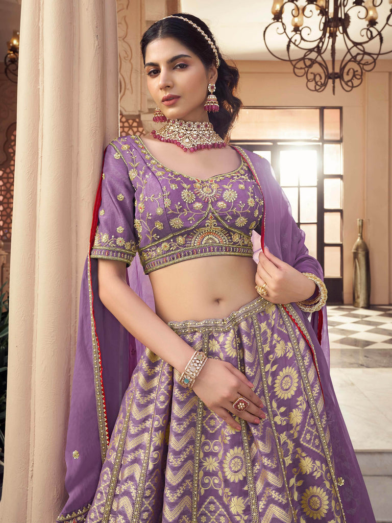 Sparkling Lavender Beads Work Organza Engagement Wear Lehenga Choli