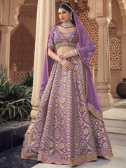 Sparkling Lavender Beads Work Organza Engagement Wear Lehenga Choli