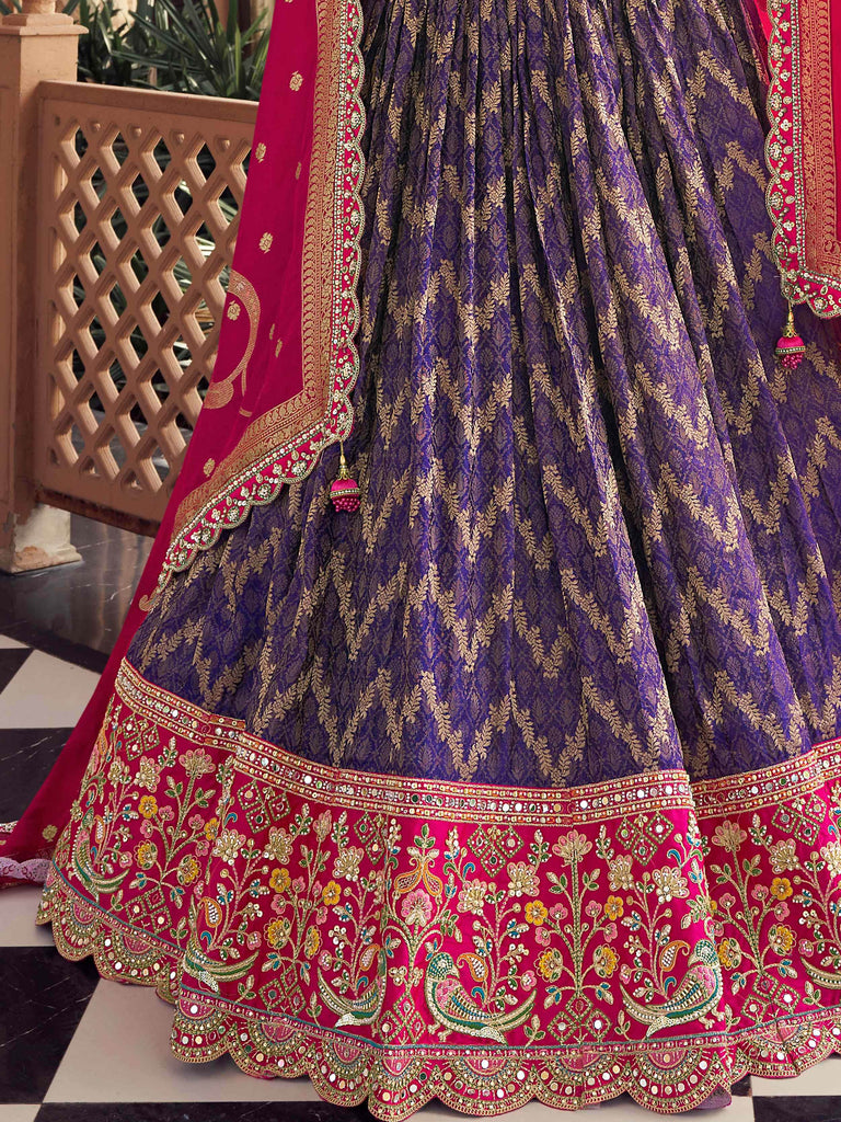 Fabulous Purple Zari Weaving Tissue Wedding Wear Lehenga Choli