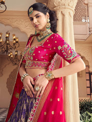 Fabulous Purple Zari Weaving Tissue Wedding Wear Lehenga Choli