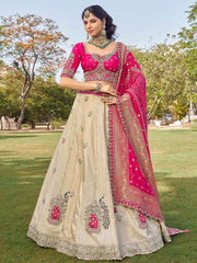 Outstanding Off-White Beads Work Tissue Bridesmaid Lehenga Choli 