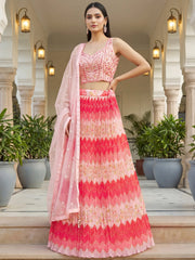 Glamorous Pink Embroidered Chinon Wedding Wear Lehenga Choli