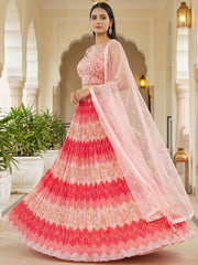 Glamorous Pink Embroidered Chinon Wedding Wear Lehenga Choli