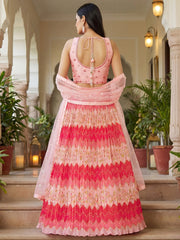 Glamorous Pink Embroidered Chinon Wedding Wear Lehenga Choli
