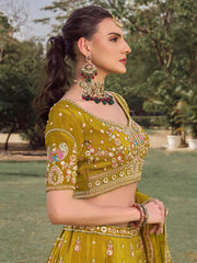 Adorable Green Beads work Tissue Bridesmaid Lehenga Choli