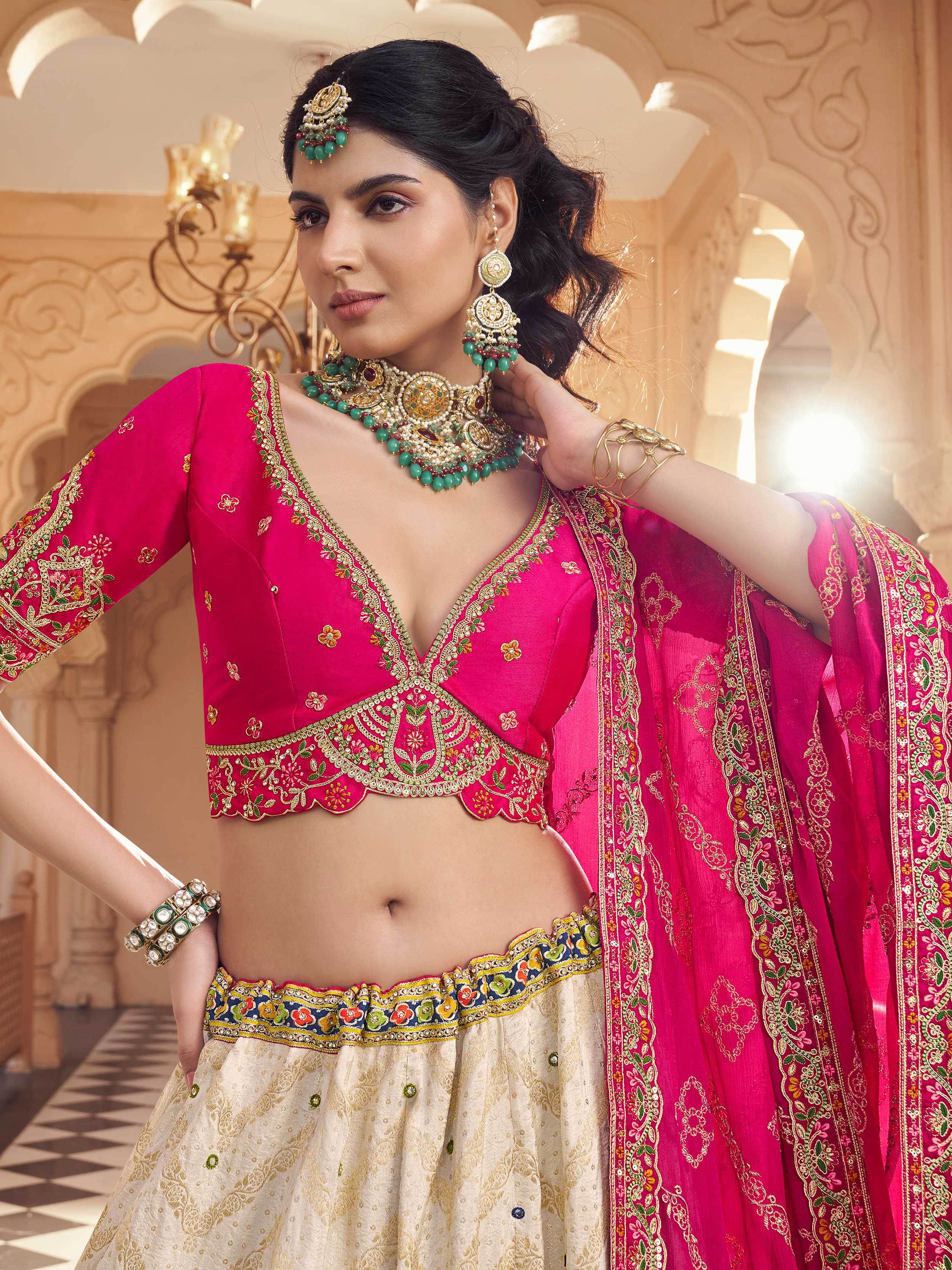 Great Off-White Embroidered Viscose Wedding Wear Lehenga Choli 