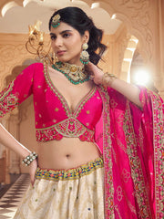 Great Off-White Embroidered Viscose Wedding Wear Lehenga Choli 