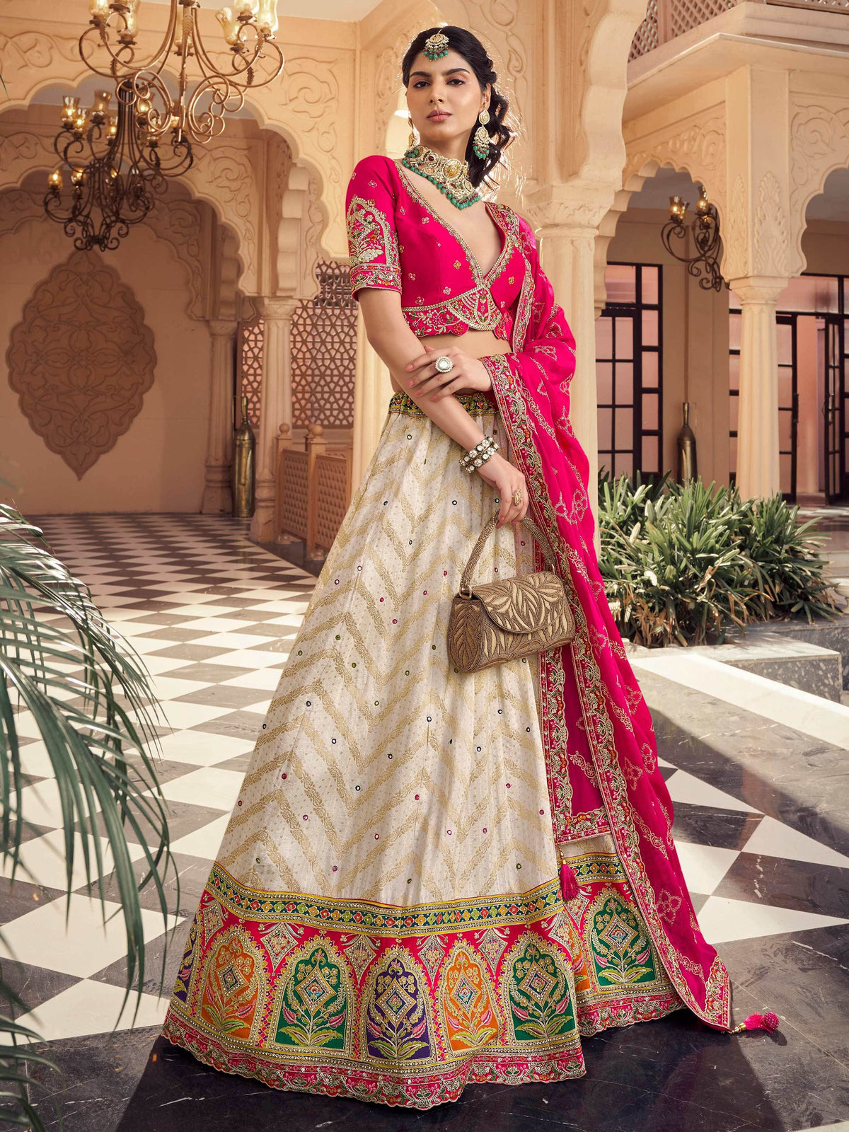 Great Off-White Embroidered Viscose Wedding Wear Lehenga Choli 