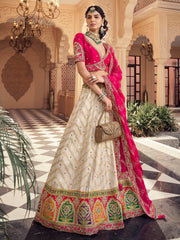 Great Off-White Embroidered Viscose Wedding Wear Lehenga Choli 