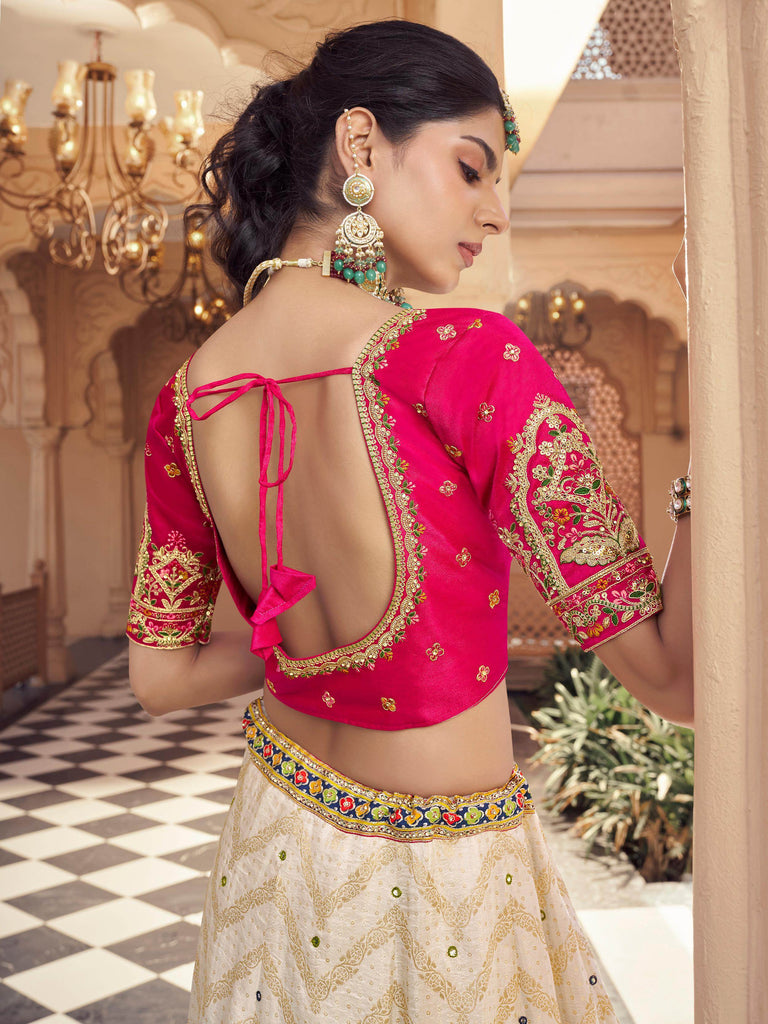 Great Off-White Embroidered Viscose Wedding Wear Lehenga Choli 