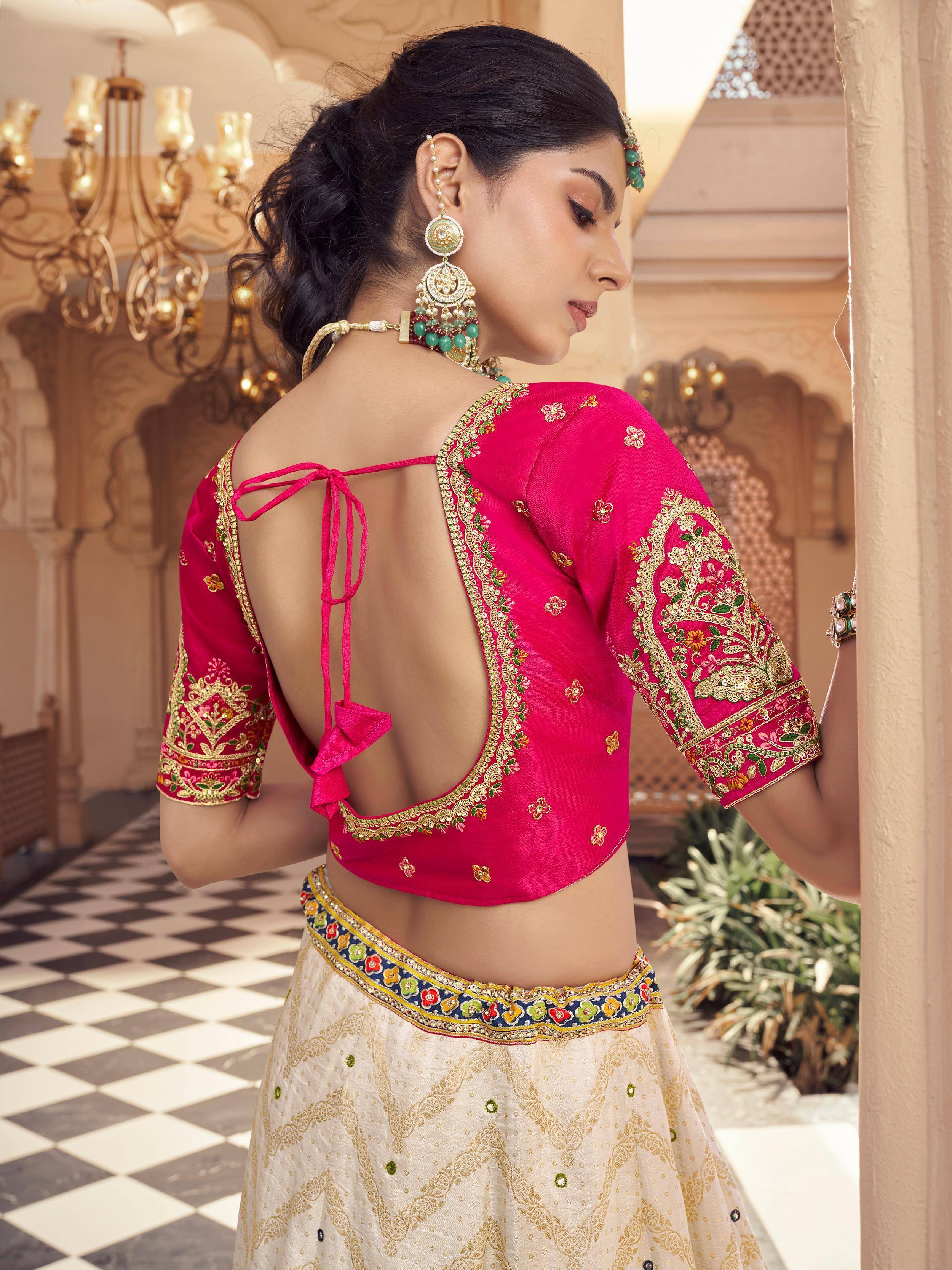 Great Off-White Embroidered Viscose Wedding Wear Lehenga Choli 