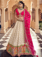 Great Off-White Embroidered Viscose Wedding Wear Lehenga Choli 