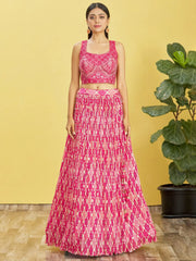 Beautiful Pink Mirror Work Chinon Reception Wear Lehenga Choli
