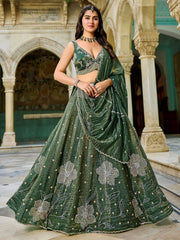 Stylish Green Beads Work Crush Wedding Wear Lehenga Choli