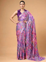 Charming Lavender Digital Printed Satin Festive Wear Saree With Blouse