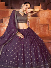 Phenomenal Wine Sequins Embroidered Georgette Lehenga Choli