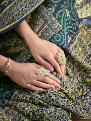 Glamorous Navy Blue Bandhani Printed Silk Festival Wear Sharara Suit