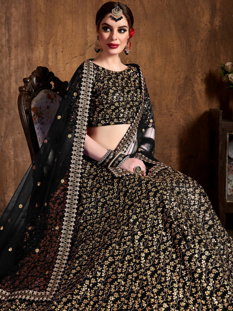 Graceful Black Sequins Silk Function Wear Plus Size Lehenga Choli