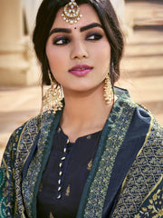 Glamorous Navy Blue Bandhani Printed Silk Festival Wear Sharara Suit