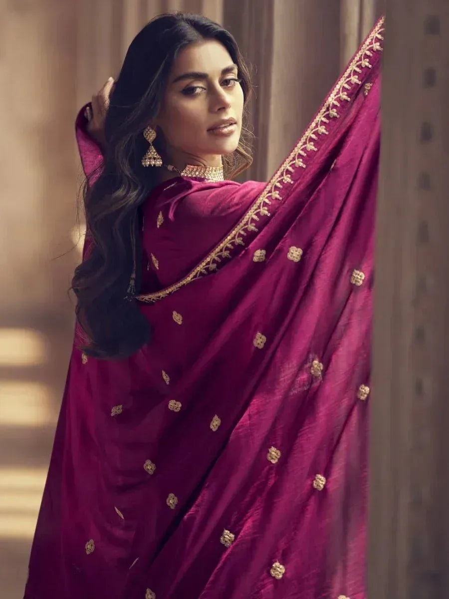 Elegant maroon saree with gold embroidery, perfect for Indian ethnic wear occasions