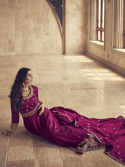 Stunning Pink Embroidered Silk Engagement Wear Ready-Made Gown