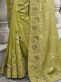 Lovely Olive Green Heavy Embroidery Organza Silk Function Wear Saree