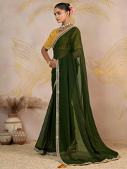 Impressive Green Georgette Festive Wear Saree With Embroidered Blouse