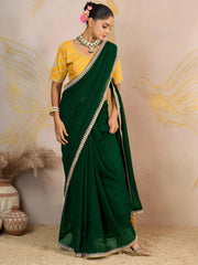 Glamorous Green Georgette Festive Wear Saree With Embroidered Blouse