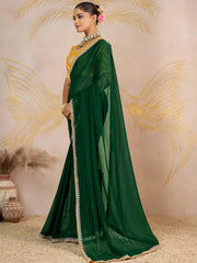 Glamorous Green Georgette Festive Wear Saree With Embroidered Blouse