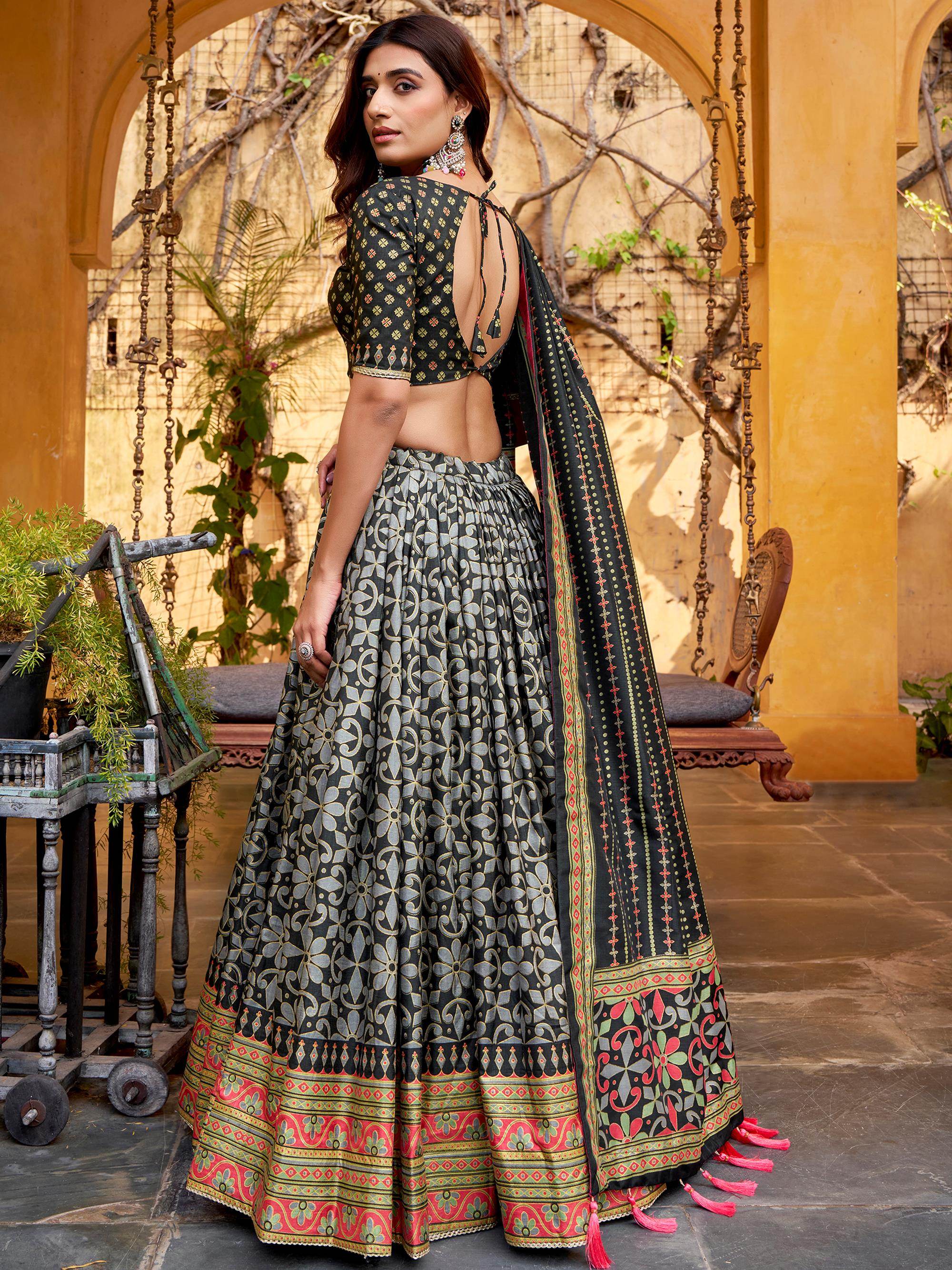 Graceful Black Digital Printed Silk Traditional Wear Lehenga Choli